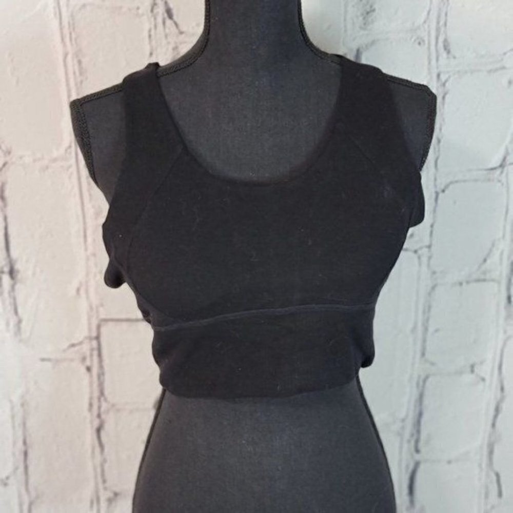Black‎ Criss Cross Back Thick Banded Waist Workout Bralette Sports Bra Sz Large